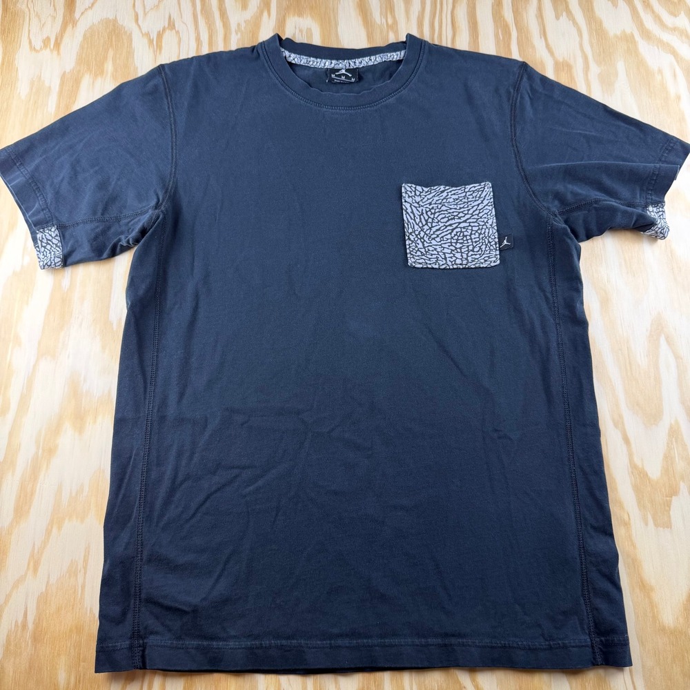 Jordan Mens Elephant Print Pocket T-Shirt Black Charcoal Jumpman Tee Medium